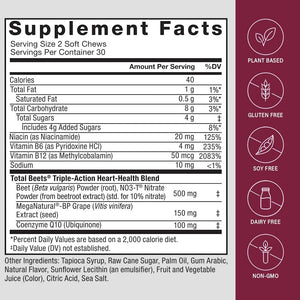 Govixed Beets Ultimate Heart Health Chews for Blood Pressure Support, with Beetroot Powder, Coq10, B Vitamins & Grapeseed, Pomegranate Berry, 60 Soft Chews