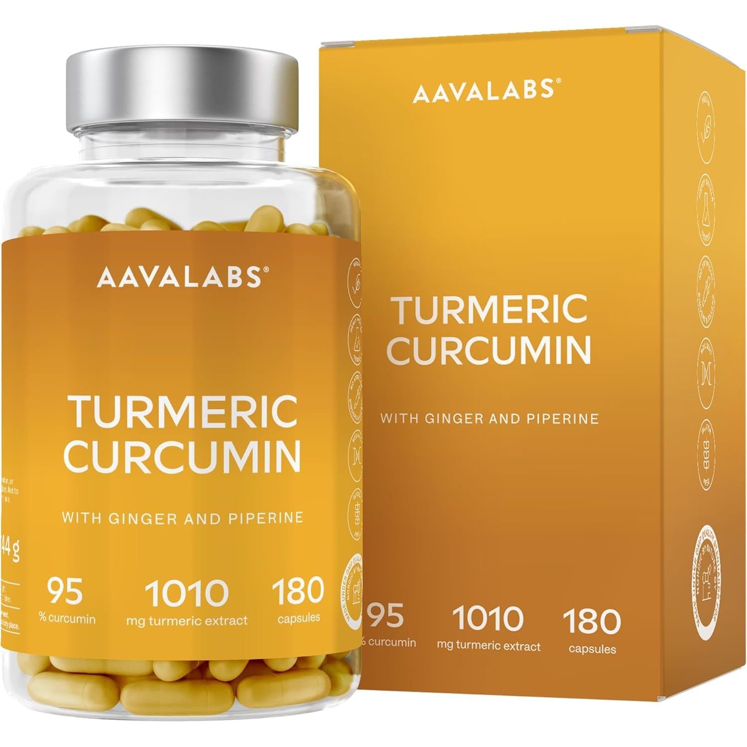 Turmeric and Black Pepper Capsules with Ginger Root Extract - Not Turmeric Tablets - 95% Curcumin Extract, Ginger & Piperine - 180 Capsules - 3 Months Supply - Vegan