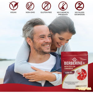 Premium Berberine HCL 1200Mg, 120 Capsules - plus Pure True Ceylon Cinnamon, Berberine HCI Root Supplements Capsules - Immune System, Healthy Weight Management