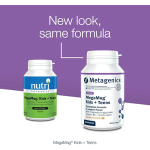 Metagenics Megamag Kids + Teens - Magnesium & Lemon Balm Powder with B Vitamins for Focus at School - Orange, 30 Servings