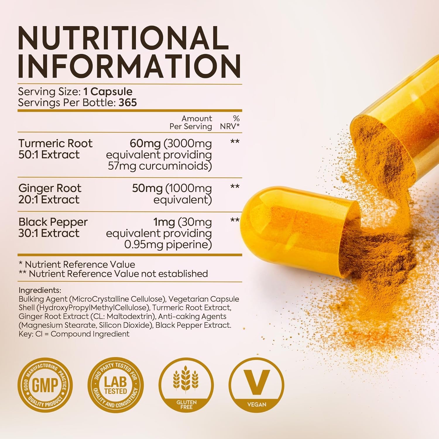 Advanced Turmeric and Black Pepper Capsules Made in the UK | ONE per Day Turmeric Supplement with Ginger & Black Pepper | High Absorption Tumeric Supplement Joints Care | 1 Year Supply - 365 Capsules