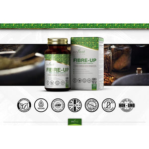 Ezyleaf Fibre-Up Glucomannan Capsules Konjac Fibre Capsules + Inulin, Psyllium Husk, Acidophilus Probiotic, Acacia Fibre Prebiotics Diet | 120 Vcaps | UK ISO Certified, Non-Gmo, Vegan, Allergen Free