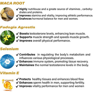 Wellboost Maca MAX -Ultra Strength (6,000Mg Equivalent Extracts) Maca Root, Fadogia Root, Selenium, VIT E, 60 Chewable Gummies for Adults - Strawberry Flavoured, Suitable for Vegans.