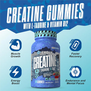 Creatine Monohydrate Gummies + L-Taurine & B12 | 90 Vegan | Overload Creatine Gummies 5000Mg | Pre Workout & Post Workout Energy for Men & Women | Sugar-Free Creatine Max