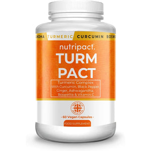 Nutripact Turmeric Extract Complex 10,000Mg with Curcumin, Black Pepper, Ginger, Ashwagandha, Boswellia & Vitamin C High Strength Tumeric Supplement (Not Tablets) 95% Curcuminoids - 60 Vegan Capsules