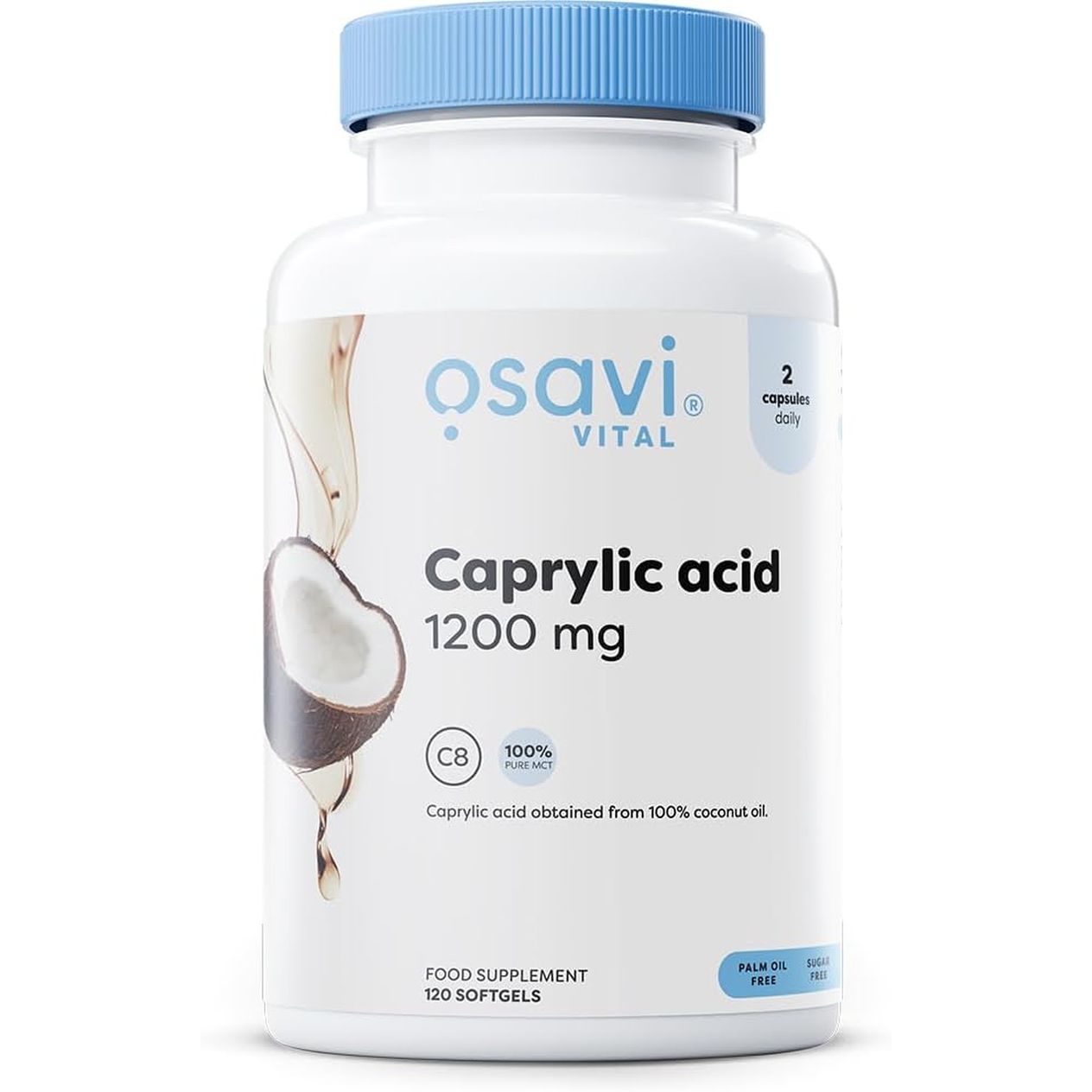 Osavi Caprylic Acid 1200Mg – 120 Softgels | Derived from MCT Oil of Coconut Palm | Easy to Swallow for Optimal Digestive Health