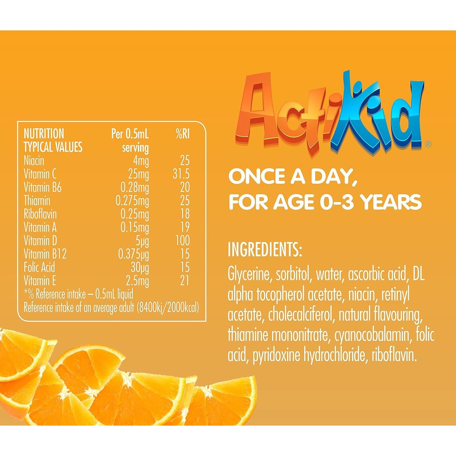 Actikid Multi-Vitamin Drops 25Ml, Gelatine Free (Vitamin Drops for Babies, Infants and Children), Immunity Boost