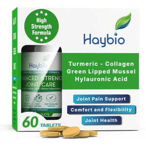 Haybio Joint Pain Relief - Twin Pack - 60 Tablets - High Strength Formula -Joint Care Supplements - Green Lipped Mussel - Turmeric - Collagen - Hyaluronic Acid - -Fast Acting - Knee Pain Relief