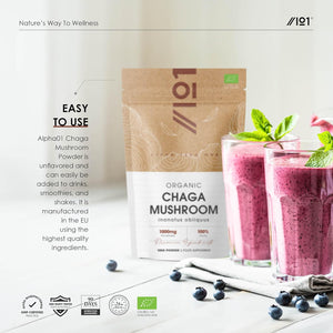 Organic Chaga Mushroom Powder 100G – Pure Inonotus Obliquus Supplement Powder – Resealable and Recyclable Pouch – by Alpha01