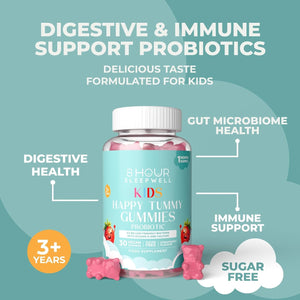 Kids Probiotic Gummies – Chewable, Sugar-Free & Vegan – Probiotics with Vitamin D & Calcium for Immune Support & Gut Health – Raspberry Flavor, Gluten-Free – 1 Month Supply