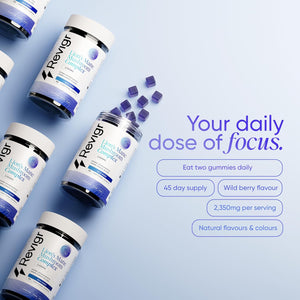 Revigr, 2000Mg, 90 Lion'S Mane Mushroom Gummies, + 200Mg Ashwagandha, + 150Mg Ginkgo Biloba, Nootropics for Cognition, Mood, Immunity & Inflammation, Vegan & Sugar-Free, Mixed Berry (45 Days Supply)