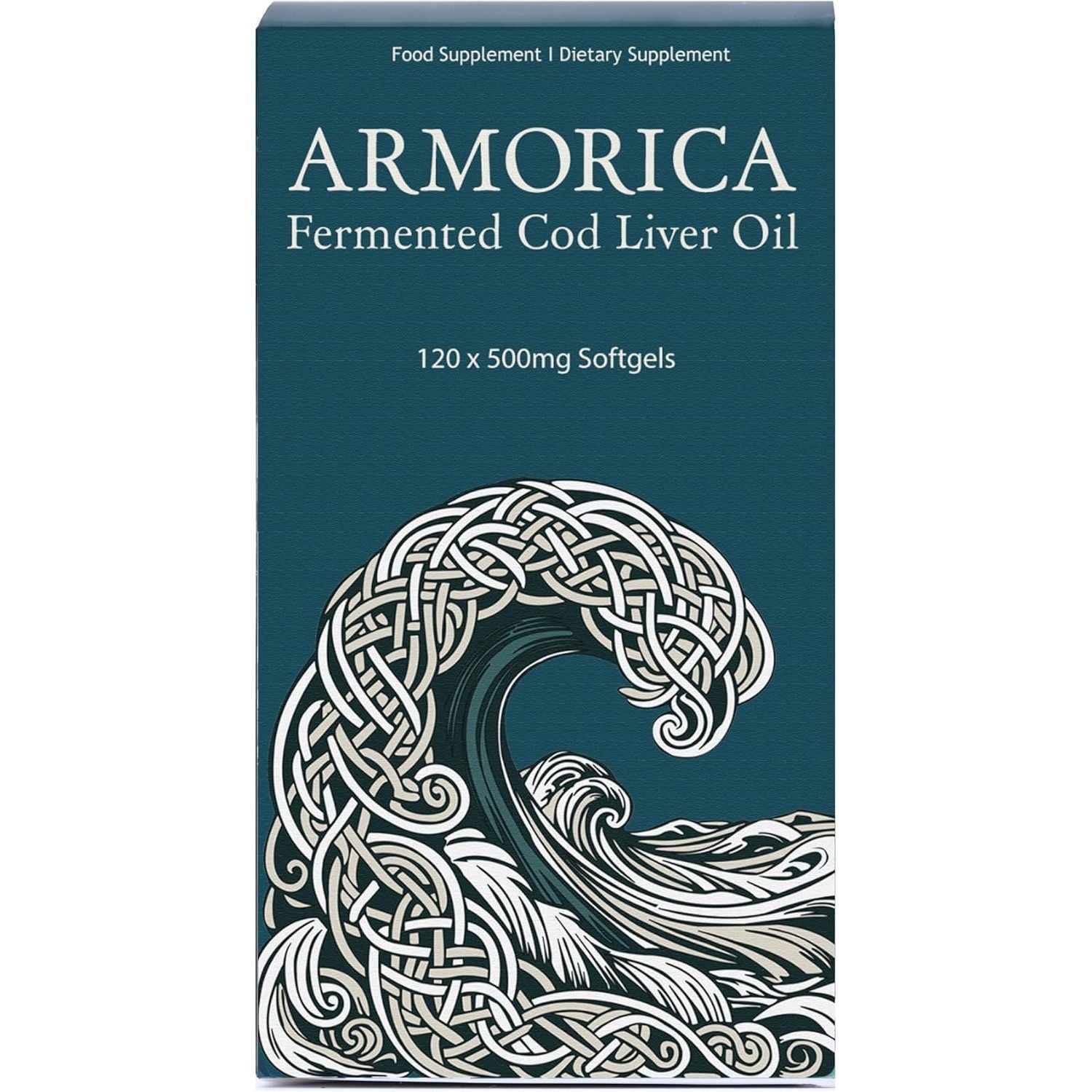 ARMORICA Fermented Cod Liver Oil | Cold-Processed & Naturally Enriched | Omega-3, Antioxidants, and Vitamins a & D | Made in the UK (Unflavoured) (120 Capsules)