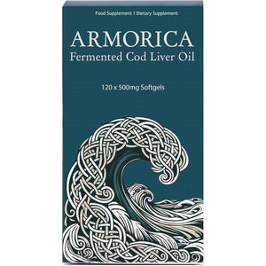 ARMORICA Fermented Cod Liver Oil | Cold-Processed & Naturally Enriched | Omega-3, Antioxidants, and Vitamins a & D | Made in the UK (Unflavoured) (120 Capsules)
