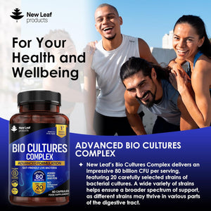 Probiotics & Prebiotics Complex – 80 Billion CFU – 20 Live Strains Including Lactobacillus Acidophilus & Casei – High Strength Bio Cultures Prebiotic & Probiotic Supplement for Women & Men 60 Capsules