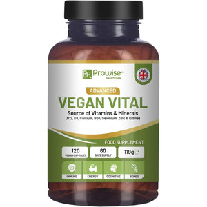 Vegan Vital Multivitamins and Minerals | 120 Vegan Multivitamin Capsule | Calcium, Vitamin B12, Vitamin B2, Vitamin D3, Selenium, Iodine, Zinc & Iron | by Prowise Healthcare