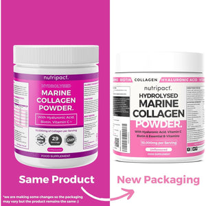 Nutripact Marine Collagen Powder with Hyaluronic Acid, Biotin, Vitamin C & B Vitamins 10,000Mg Hydrolysed Collagen Peptides Types 1 & 3, Unflavoured, Odourless, Highly Bioavailable – 30 Servings, 300G