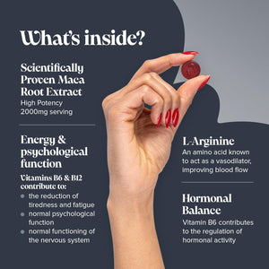 Maca Root Gummies - High Strength Alternative to Maca Powder & Maca Capsules - 2000Mg - Made from 100% Peruvian Maca Root Powder with L-Arginine, Vitamin B12 & B6-60 Count - Novomins