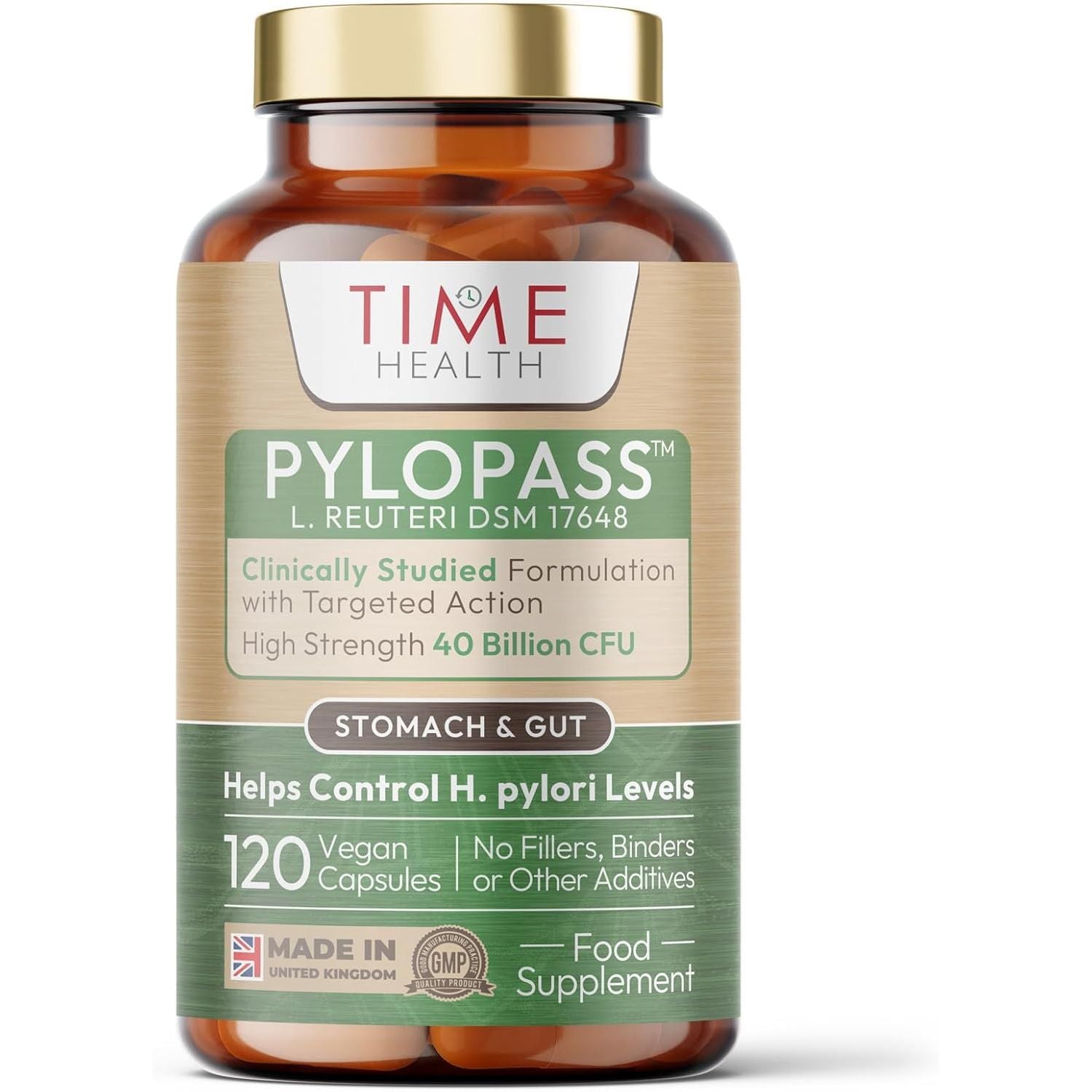 New: Pylopass™ - Lactobacillus Reuteri DSM 17648-120 Capsules - 200 Billion Cfu/G - Supports Elimination of Bad Bacteria in Stomach & Gut - Clinically Verified - UK Made - GMP - No Additives