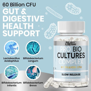 Bio Culture Probiotics Complex, 60 Billion CFU, Advanced Granular Biotechnology Capsules Slow-Release Maximum Absorbtion for Gut Health.
