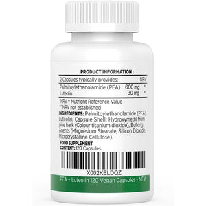 Plantonin Palmitoylethanolamide Pea Supplement Plus, 600Mg 120 Capsules | High Strength Luteolin Supplement Supports Joint Mobility, Calmness & Nerve Health – Vegan Capsules - Made in New Zealand