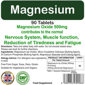 Magnesium 500Mg Tablets 90 Pack by Proaid | Vegan & Vegetarian | 3 Months Supply | Made in UK | Easy to Swallow 11Mm Tablets