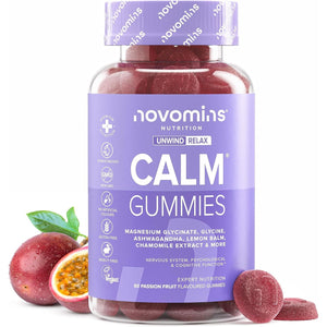 Magnesium Glycinate Gummies - Calm Gummies with 450Mg Magnesium Glycinate, Ashwagandha, Glycine, Lemon Balm, Chamomile, Vitamin B12 and Iodine – Rescue and Calms Your Mind - Novomins