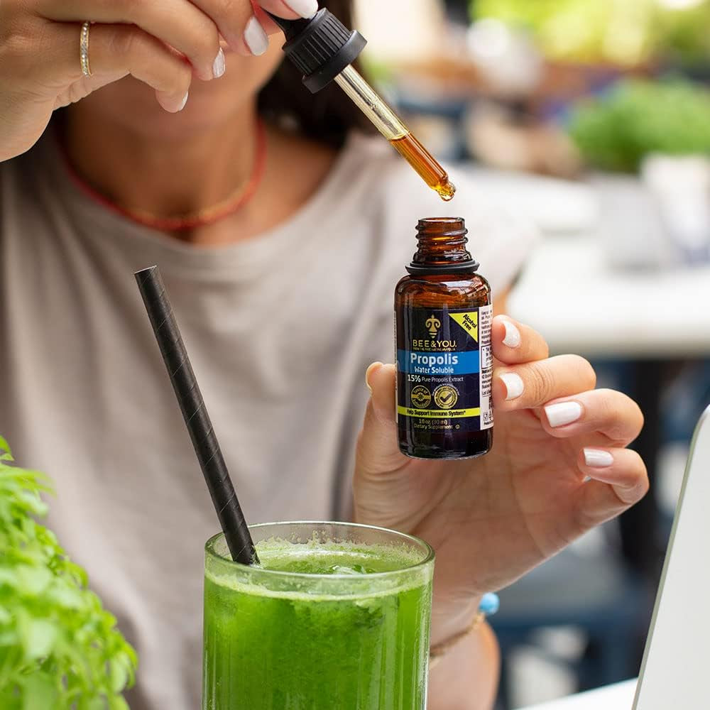 Bee and You 100% Natural Propolis Extract%10, Water Soluble Drops, High Potency, Ultra Pure, Immune Support Supplement, Antioxidants, Natural Detox, Keto, Paleo, Gluten-Free, 1 Fl Oz