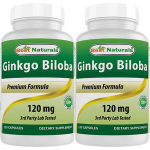 Best Naturals, Ginkgo Biloba Extract - Double Strength Ginkgo Biloba, 120Mg, 120 Capsules (120 Count (Pack of 2))