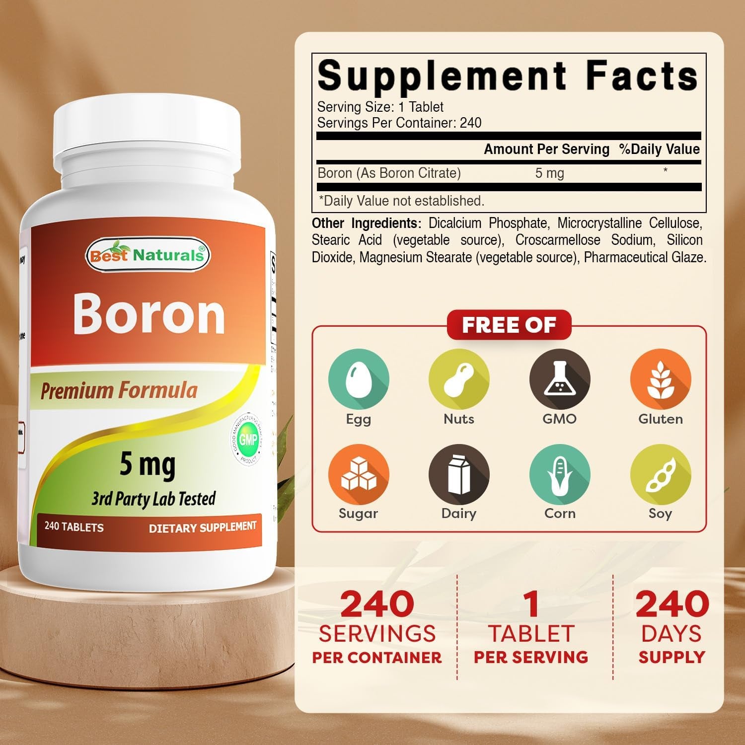 Best Naturals Boron Supplements 5 Mg 240 Tablets