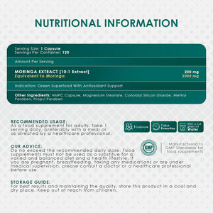 Ambrosial Moringa Capsules 2000Mg | Moringa Leaf Extract | Plant-Based Herbal Supplement | Natural Wellness Support | 120 Vegan Capsules