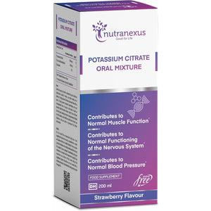 Nutranexus Potassium Citrate Oral Mixture - 200Ml | Strawberry Flavor | Contributes to Normal Muscle Function, Nervous Function & Blood Pressure