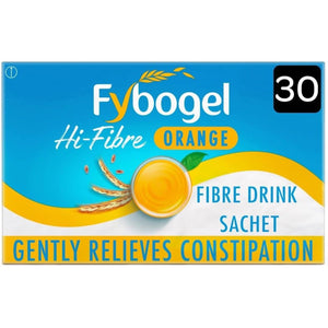Fybogel Hi Fibre Sachets Orange Flavour 30 Pack - Gentle Constipation Relief, Easy Mix Powder, Vegan Friendly