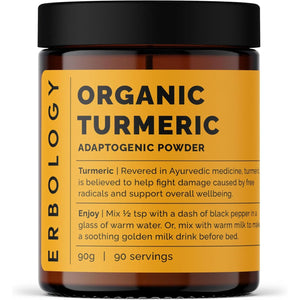 Erbology Organic Turmeric Powder 90G - 90 Servings - 5.5% Curcumin - No Additives or Preservatives - Sustainably Sourced Straight from Farm in India - Small Batch - Vegan - Gmo-Free
