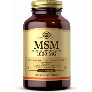 Solgar MSM 1000 Mg Tablets - Pack of 120 - for Improved Bone and Joint Health - Naturally Occurring Organic Sulphur Compound - Vegan and Gluten Free, Gold,1 G (Pack of 1)