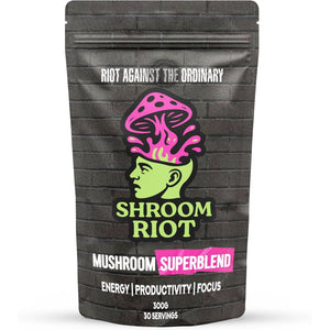 Shroom Riot Cocoa Mushroom Superblend | Instant Chocolate Powder Drink with Lion’S Mane, Chaga, Reishi & Cordyceps | 300G | 30 Servings