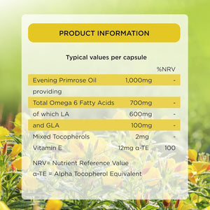 Healthspan Evening Primrose Oil | Support Women'S Health | Helps Maintain Hormonal Balance | Rich Source of Omega 6 Fatty Acids | Added Vitamin E | Vegan (90 Capsules, 1,000Mg)