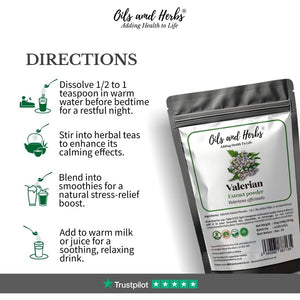 Organic Valerian Root Extract Powder by Oils and Herbs UK (10:1) High Strength - 100% Pure Free from Any Addictive or Sugar (50)