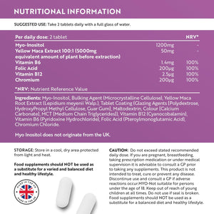 Myo-Inositol Tablets with Folic Acid, Vitamin B6, B12, Maca and Chromium - PCOS Support Supplement - 180 Vegan Tablets - Prenatal Vitamins for Women - Alternative to Inositol Powder - Nutravita