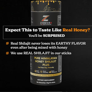 ZENOVA X Himalayan Shilajit Honey plus with Ashwagandha, Saffron, Ginseng | Gold Grade 100% Pure Honey and Shilajit | 15 Sticks for Energy Boost & Immune Support, 85+ Trace Minerals, 75%+ Fulvic Acid