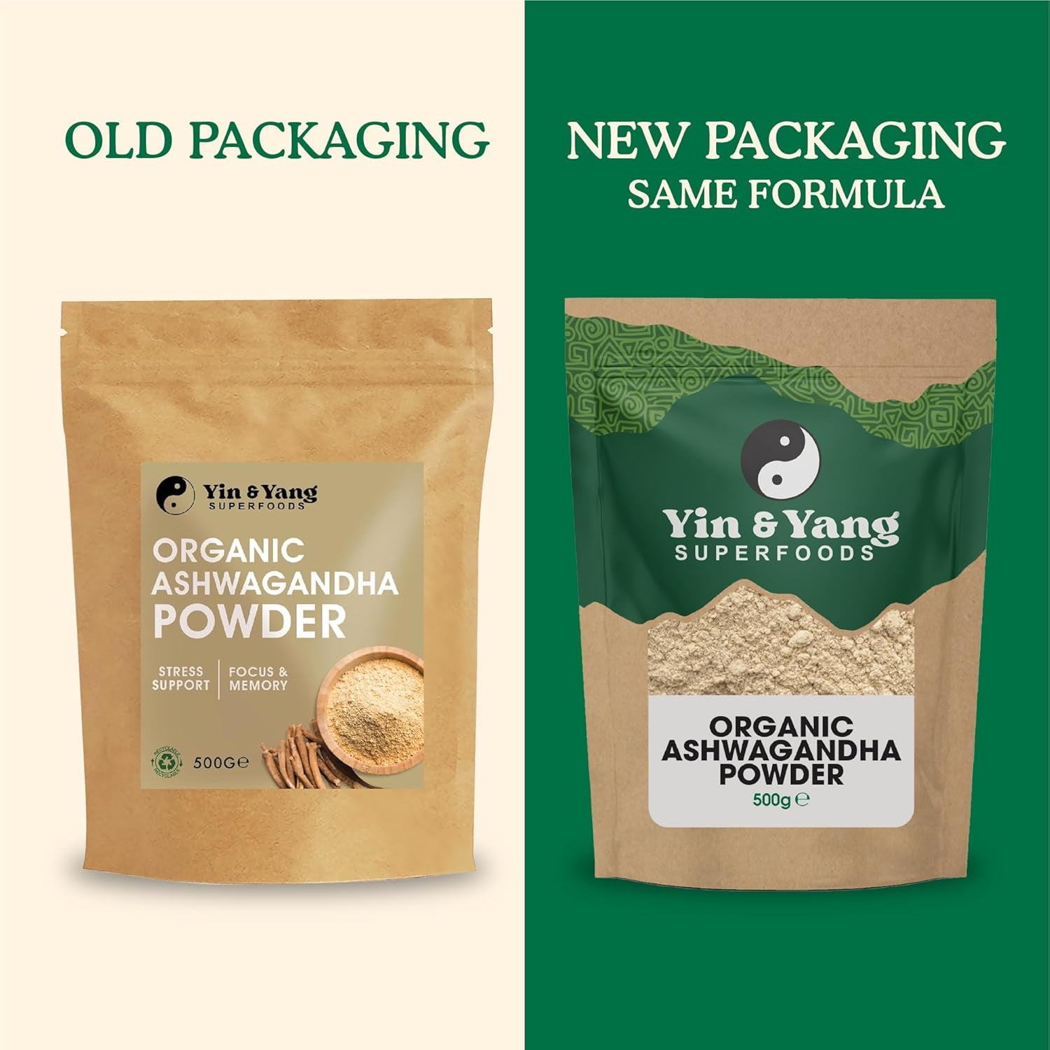 Organic Ashwagandha Powder 500G, by Yin & Yang Superfoods. 100% Pure and Raw - Premium Quality. Vegan, Gluten Free & Palm Oil Free.
