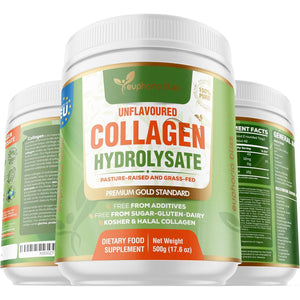 Premium Collagen Powder 500G Unflavoured High Grade Hydrolysed Collagen Joints, Bones, Gut, Wrinkles, Hair, Skin, Nails, Pain, Injury, Sleep, Fitness, Fasting Friendly, Keto, Halal & Kosher Certified