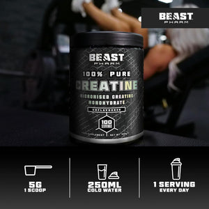 Beast | Creatine Monohydrate Powder 100 Servings (500G) 100% Pure Micronised Creatine Powder | Unflavoured