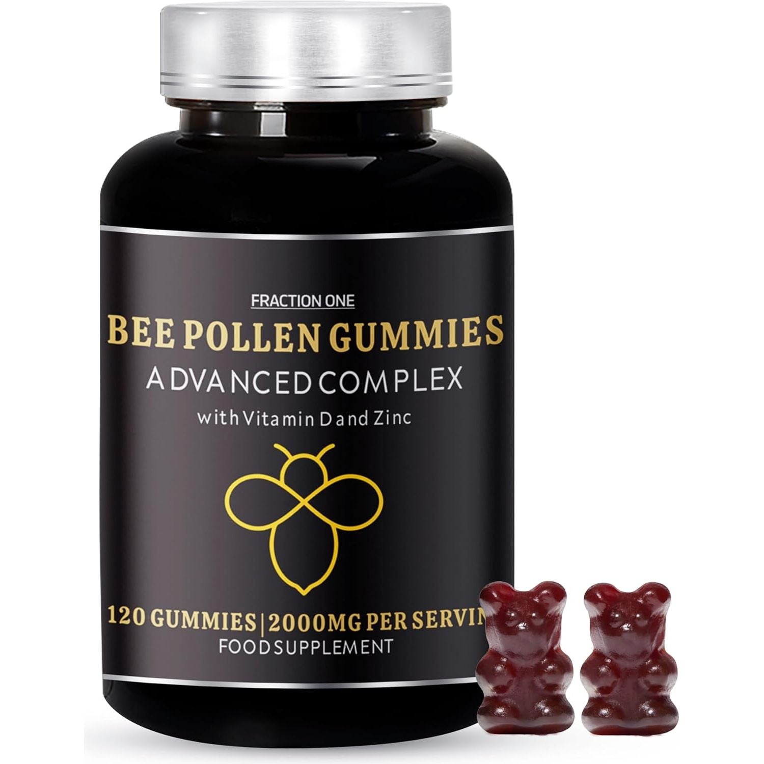 Fraction One Bee Pollen Gummies – 120 Gummies - 2000 Mg Bee Propolis with 100% NRV Vitamin D and Zinc per Serving – Vegan, Immune Boost, Anti-Inflammatory, Antiviral and Antibacterial –120 Days Supply