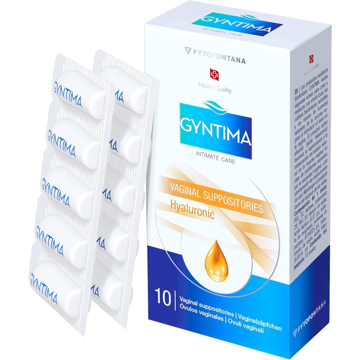 Gyntima Hyaluronic Vaginal Suppositories (10 Suppositories, Pack of 1) – Hormone-Free Relief for Vaginal Dryness, Atrophy, and Intimate Discomfort