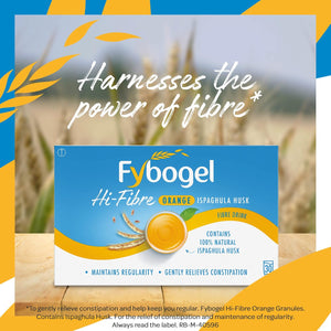 Fybogel Hi Fibre Sachets Orange Flavour 30 Pack - Gentle Constipation Relief, Easy Mix Powder, Vegan Friendly