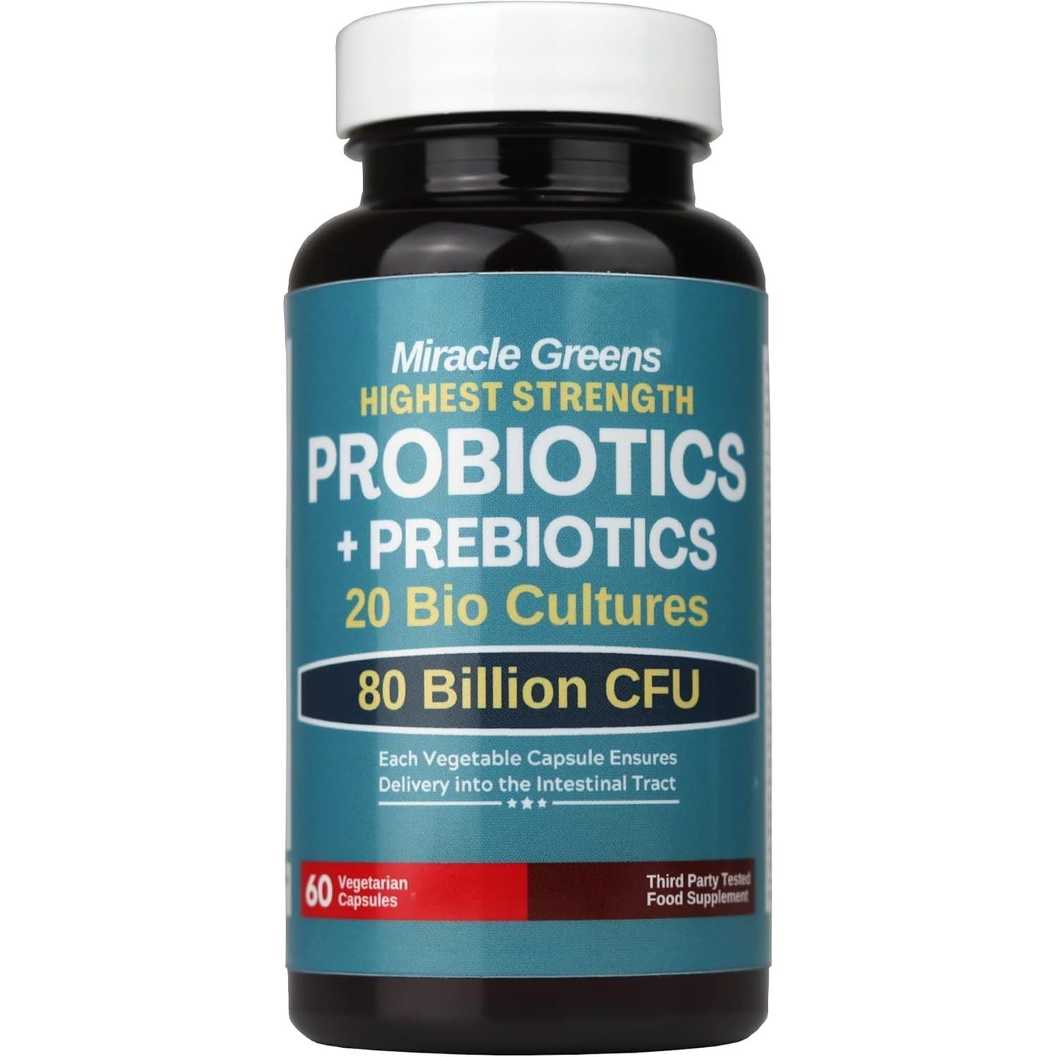80 Billion CFU Probiotics - 20 Strains + Prebiotics | Lactobacillus and Bifidobacterium Strains | Probiotics for Women and Men | Made in the UK – 2 Month Supply