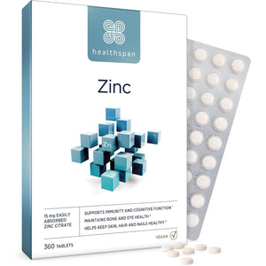 Healthspan Zinc with Vitamin C (360 Tablets) | Immune Health | Bones, Eyes, Skin, Hair & Nails | 15Mg Zinc & 80Mg Vitamin C per Tablet | Easily Absorbable | One-A-Day | Easy to Swallow | Vegan