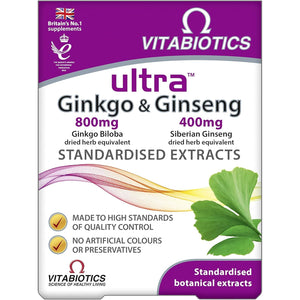 Vitabiotics Ultra Ginkgo and Ginseng Tablets - 60 Tablets