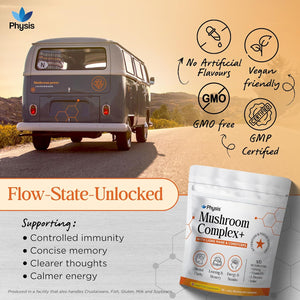 Physis Mushroom Gummies Complex 2000Mg | Attention Focus Clarity | Immunity & Energy | Brain Support | High Strength | Maitake, Reishi, Lion’S Mane & Chaga | 60 X Juicy Blackcurrant 1 Month Supply