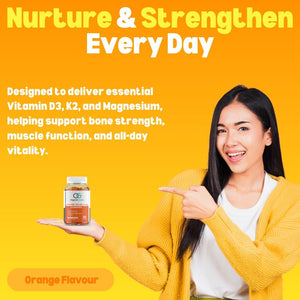OG Vitamin D3 + K2, Magnesium Glycinate & Omega-3 Gummies | Vegan, Halal, Gluten-Free | Supports Strong Bones, Heart Health, Immune System, Joints & Better Sleep | Orange Flavor, 60 Gummies